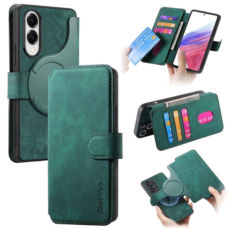 

For Samsung Galaxy S25 Edge 5G CaseNeo MagSafe RFID Anti-theft Retro Leather Phone Case(Green)