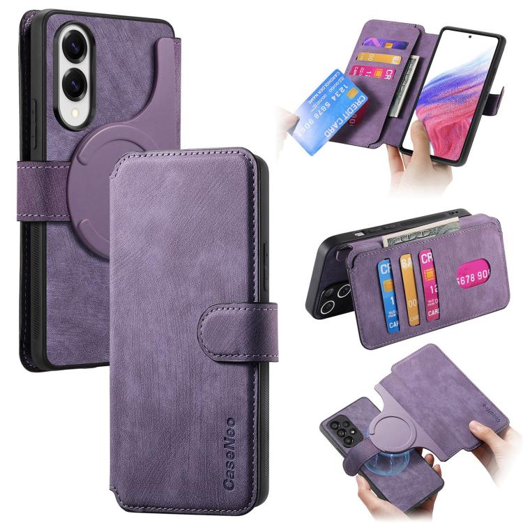 

For Samsung Galaxy S25 Edge 5G CaseNeo MagSafe RFID Anti-theft Retro Leather Phone Case(Purple)