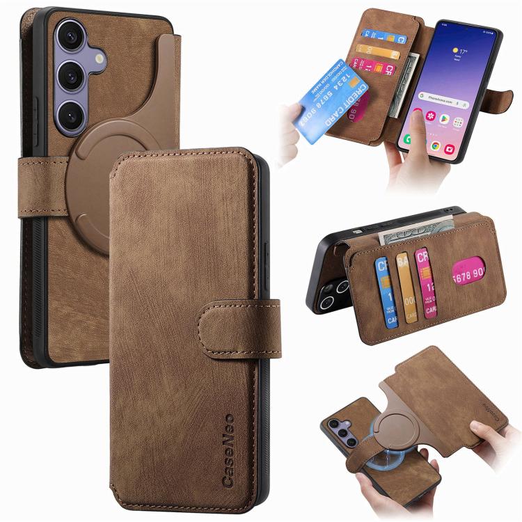 

For Samsung Galaxy S25 FE 5G CaseNeo MagSafe RFID Anti-theft Retro Leather Phone Case(Brown)