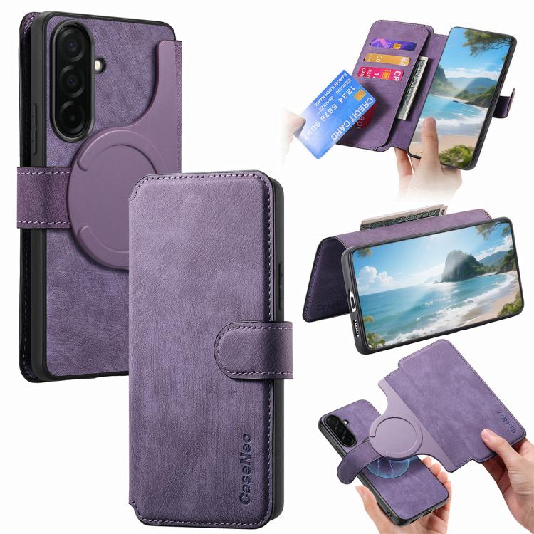 

For Samsung Galaxy S26 5G CaseNeo MagSafe RFID Anti-theft Retro Leather Phone Case(Purple)