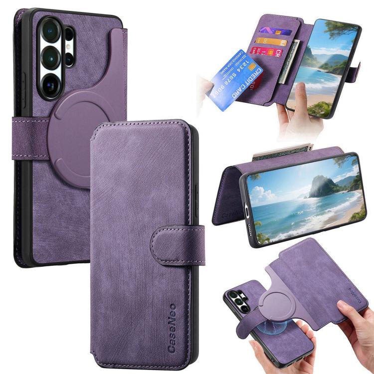 For Galaxy S26 Ultra 5G CaseNeo MagSafe RFID Anti-theft Retro Leather Phone Case(Purple)
