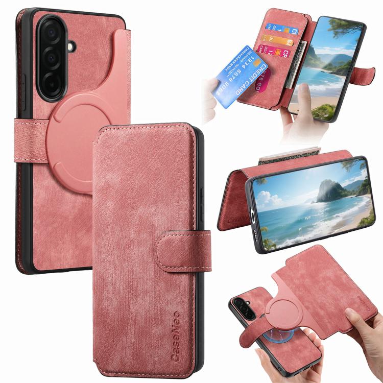 For Galaxy S26+ 5G CaseNeo MagSafe RFID Anti-theft Retro Leather Phone Case(Pink)