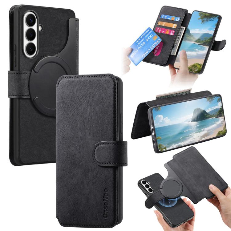 For Galaxy S26 FE 5G CaseNeo MagSafe RFID Anti-theft Retro Leather Phone Case(Black)