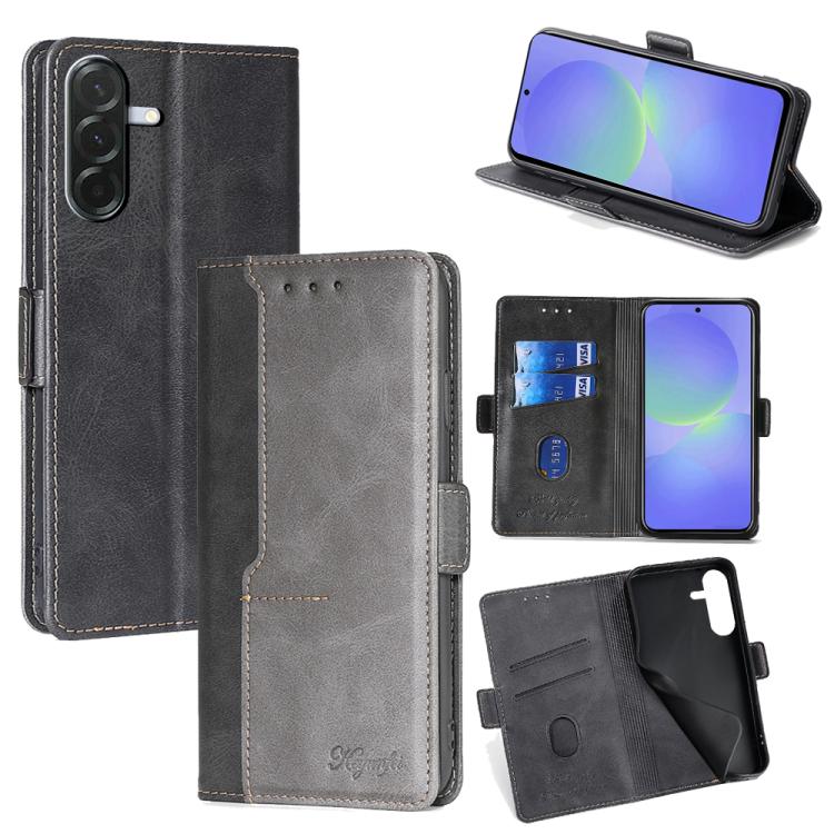 

For Samsung Galaxy A36 5G Contrast Color Side Buckle Leather Phone Case(Black + Grey)