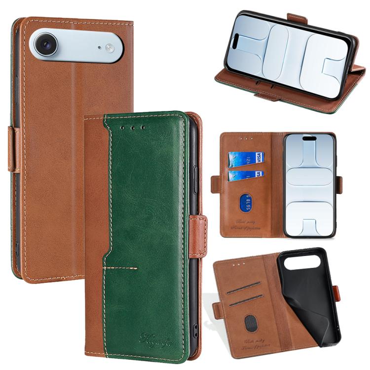 

For iPhone Air Contrast Color Side Buckle Leather Phone Case(Light Brown + Green)