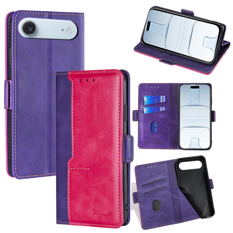 

For iPhone Air Contrast Color Side Buckle Leather Phone Case(Purple + Rose Red)