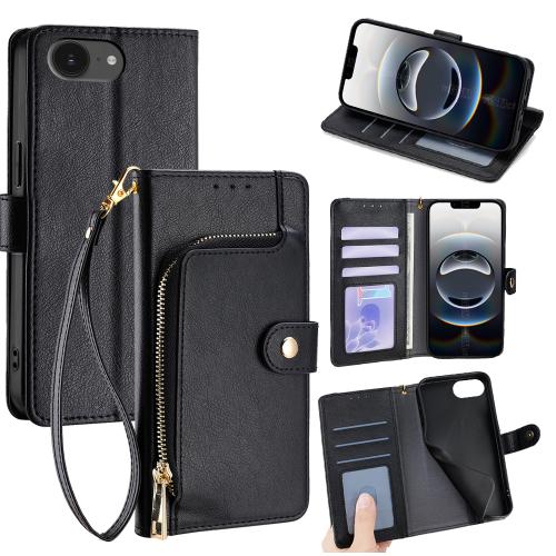 

For iPhone 16e Zipper Bag Leather Phone Case(Black)