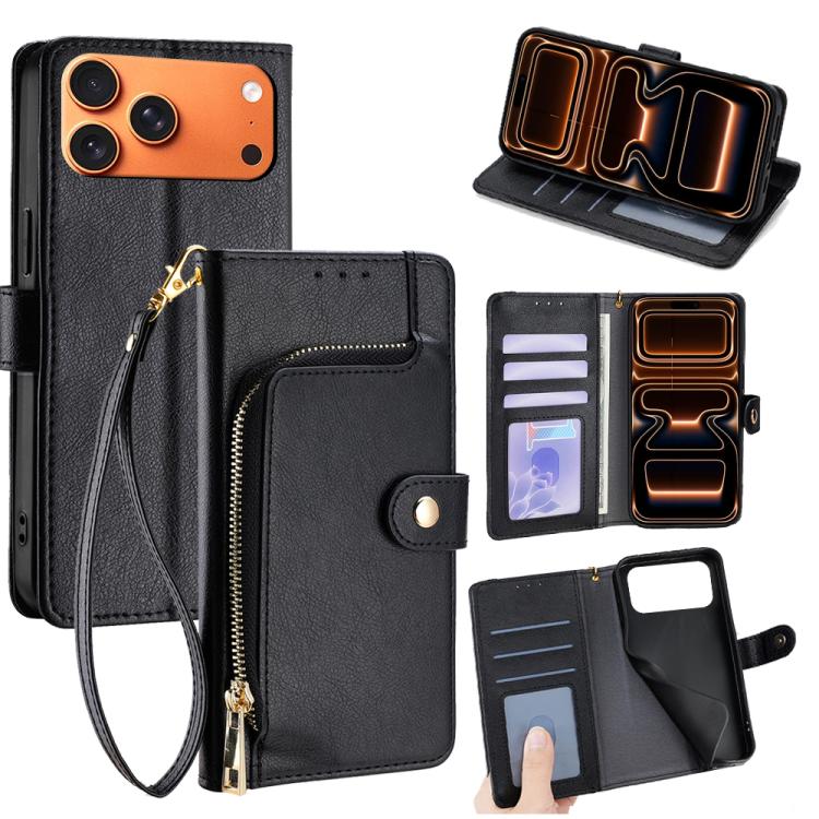 

For iPhone 17 Pro Max Zipper Bag Leather Phone Case(Black)
