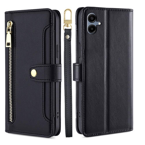 

For Samsung Galaxy A06 Sheep Texture Cross-body Zipper Wallet Leather Phone Case(Black)