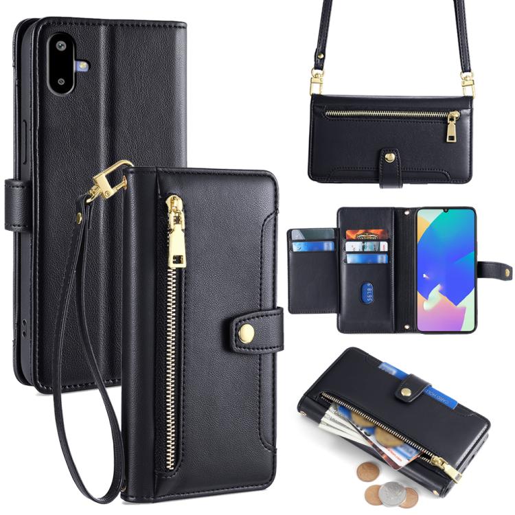 

For Samsung Galaxy F06 5G Sheep Texture Cross-body Zipper Wallet Leather Phone Case(Black)