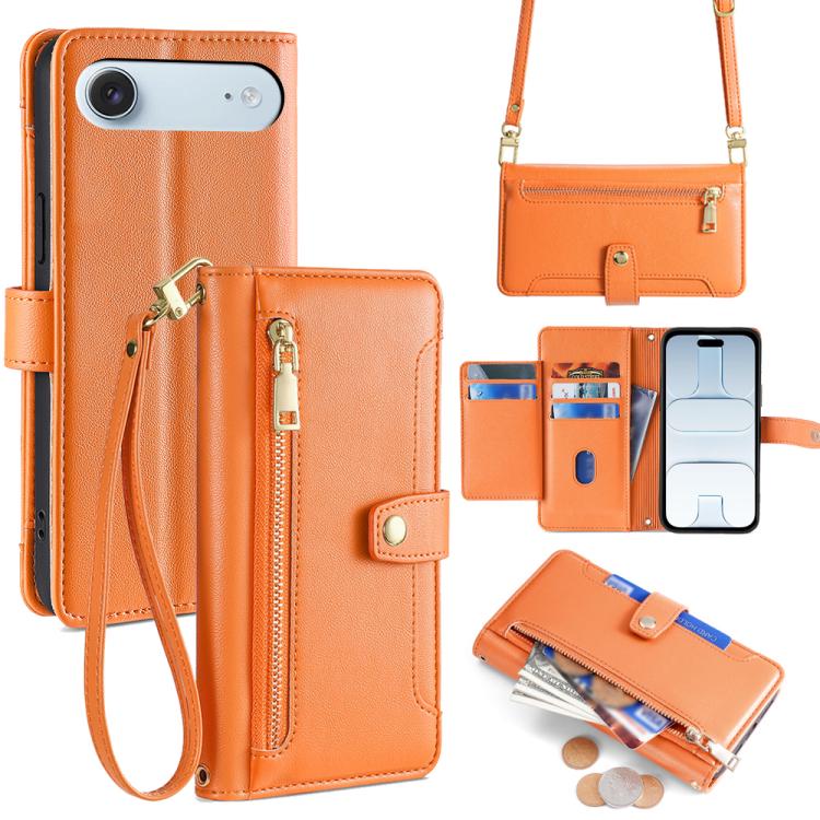 

For iPhone Air Sheep Texture Cross-body Zipper Wallet Leather Phone Case(Orange)