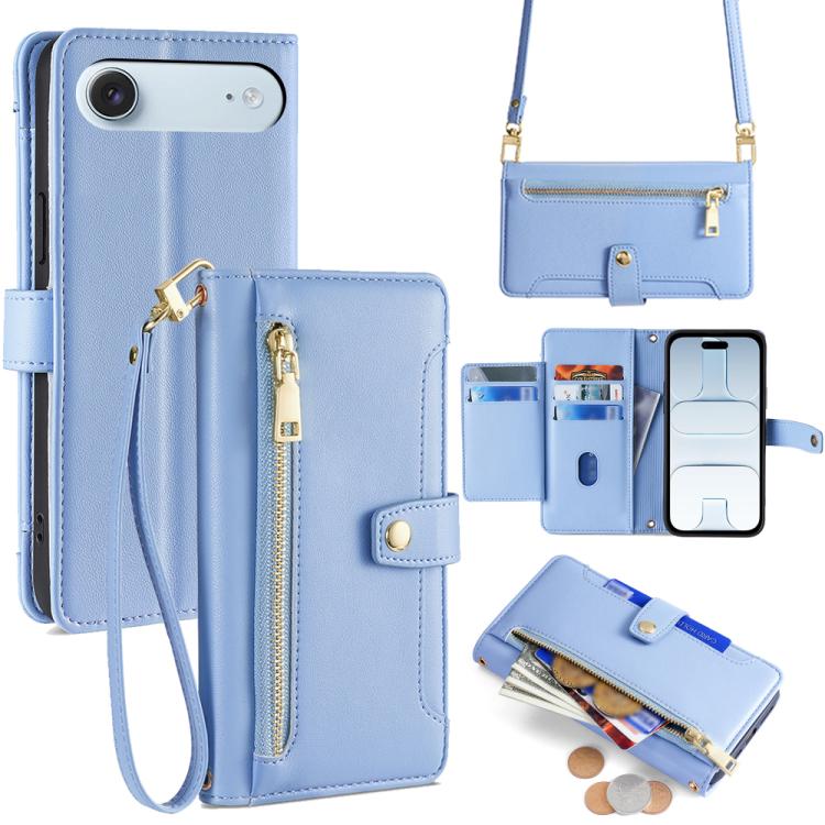 

For iPhone Air Sheep Texture Cross-body Zipper Wallet Leather Phone Case(Blue)
