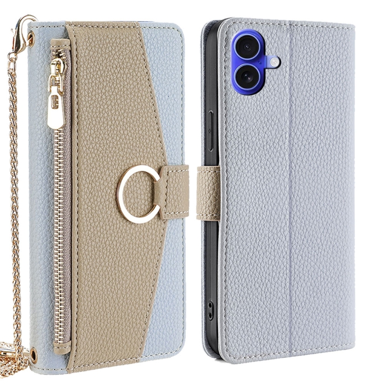 

For iPhone 16 Plus Crossbody Litchi Texture Leather Phone Case(Blue)