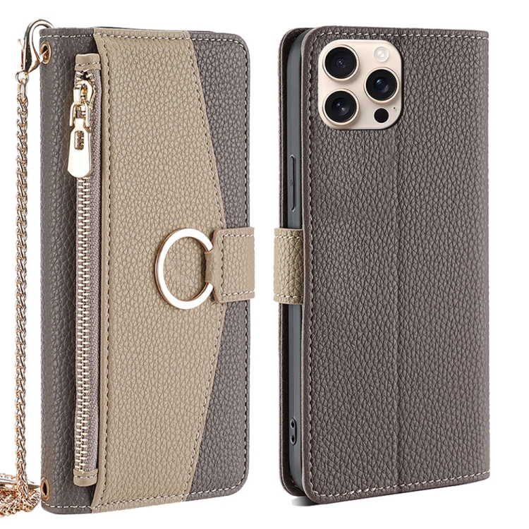 

For iPhone 16 Pro Crossbody Litchi Texture Leather Phone Case(Grey)