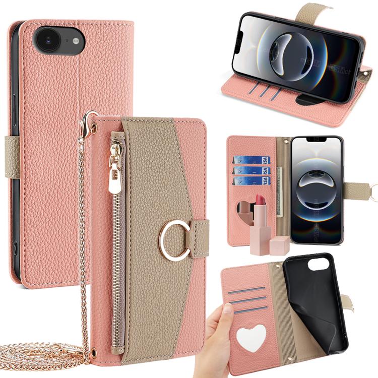 

For iPhone 16e Crossbody Litchi Texture Leather Phone Case(Pink)