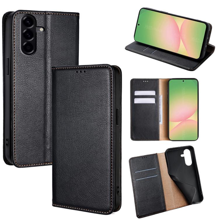 

For Samsung Galaxy A56 5G Gloss Oil Solid Color Magnetic Leather Phone Case(Black)