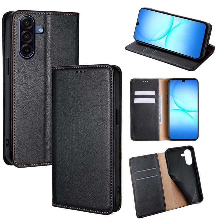 

For Samsung Galaxy A17 5G Gloss Oil Solid Color Magnetic Leather Phone Case(Black)