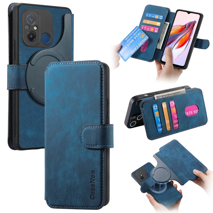 

For Redmi 12C CaseNeo MagSafe RFID Anti-theft Retro Leather Phone Case(Blue)
