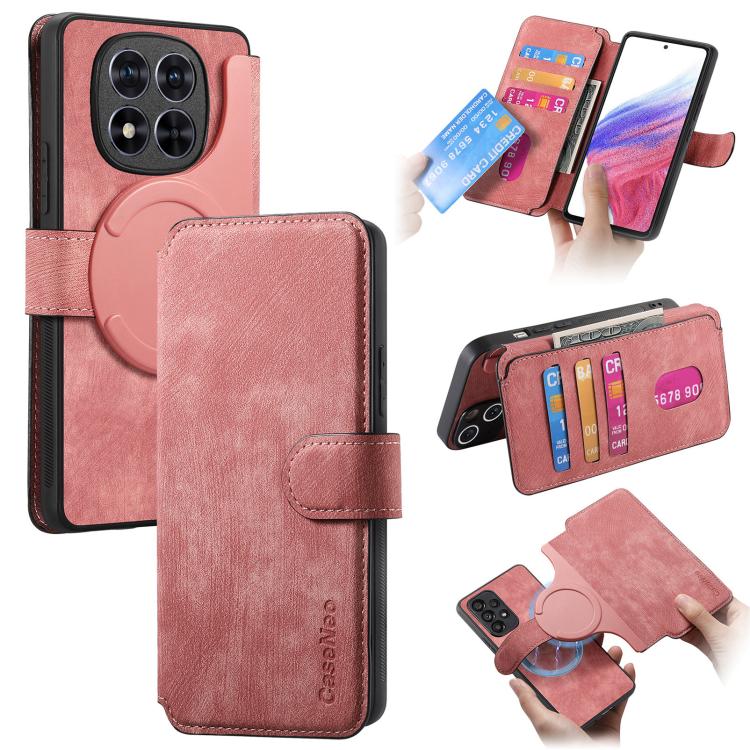 

For Redmi Note 14 Pro 5G CaseNeo MagSafe RFID Anti-theft Retro Leather Phone Case(Pink)