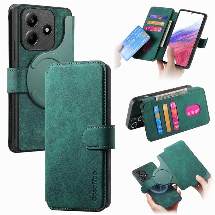 

For Redmi Note 14 4G 163.25mm CaseNeo MagSafe RFID Anti-theft Retro Leather Phone Case(Green)