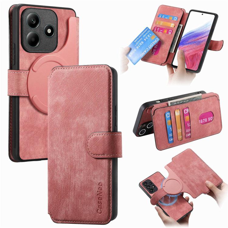 

For Redmi Note 14 4G 163.25mm CaseNeo MagSafe RFID Anti-theft Retro Leather Phone Case(Pink)