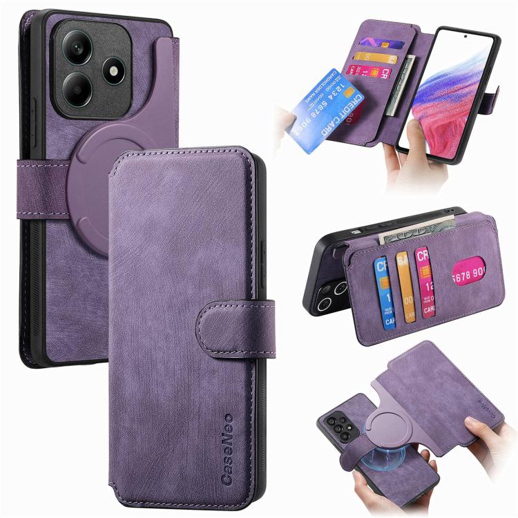 

For Redmi Note 14 4G 163.25mm CaseNeo MagSafe RFID Anti-theft Retro Leather Phone Case(Purple)