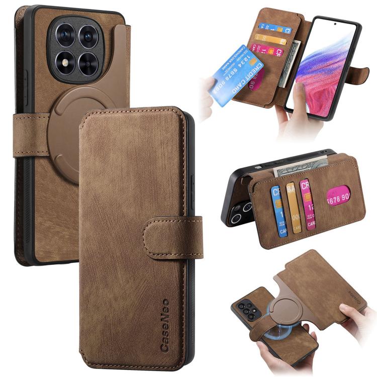 

For Redmi Note 14 Pro 4G CaseNeo MagSafe RFID Anti-theft Retro Leather Phone Case(Brown)