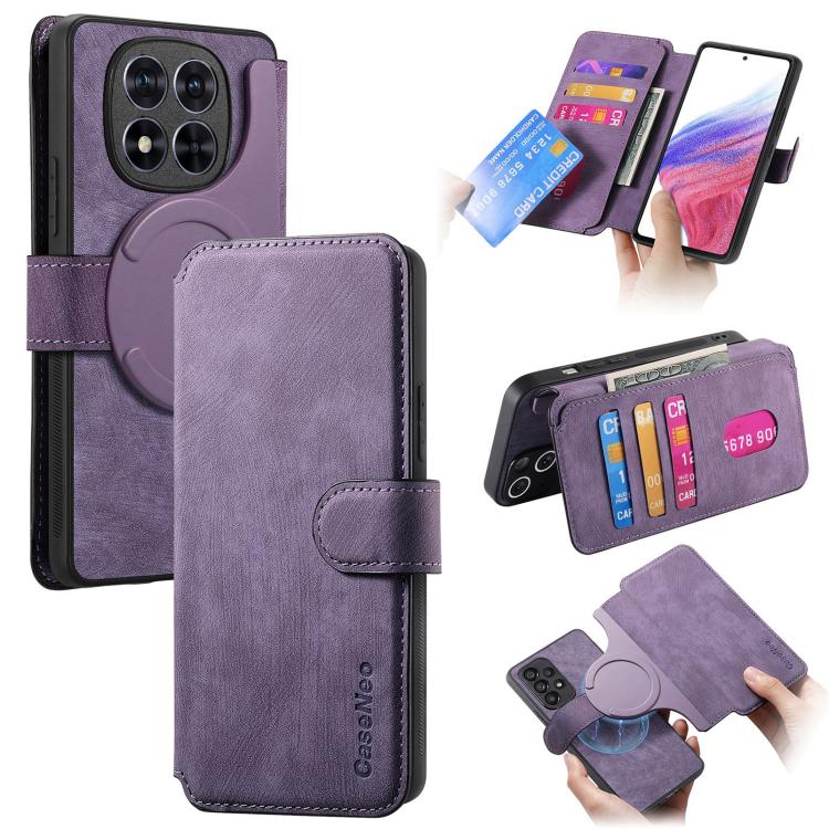 

For Redmi Note 14 Pro 4G CaseNeo MagSafe RFID Anti-theft Retro Leather Phone Case(Purple)