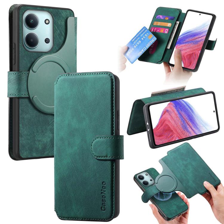 

For Redmi 15C 5G / 4G Global 171mm CaseNeo MagSafe RFID Anti-theft Retro Leather Phone Case(Green)