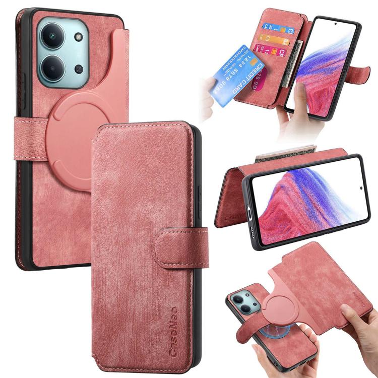 

For Redmi 15C 5G / 4G Global 171mm CaseNeo MagSafe RFID Anti-theft Retro Leather Phone Case(Pink)
