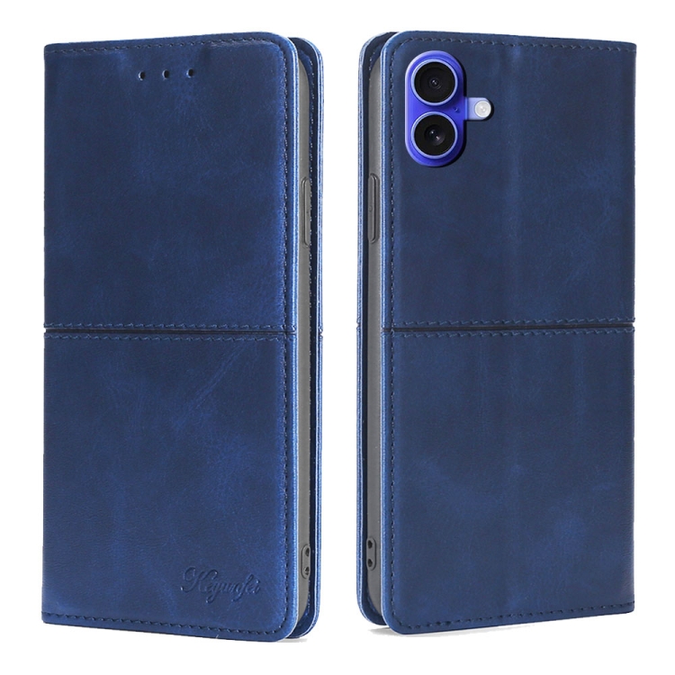 

For iPhone 16 Plus Cow Texture Magnetic Leather Phone Case(Blue)
