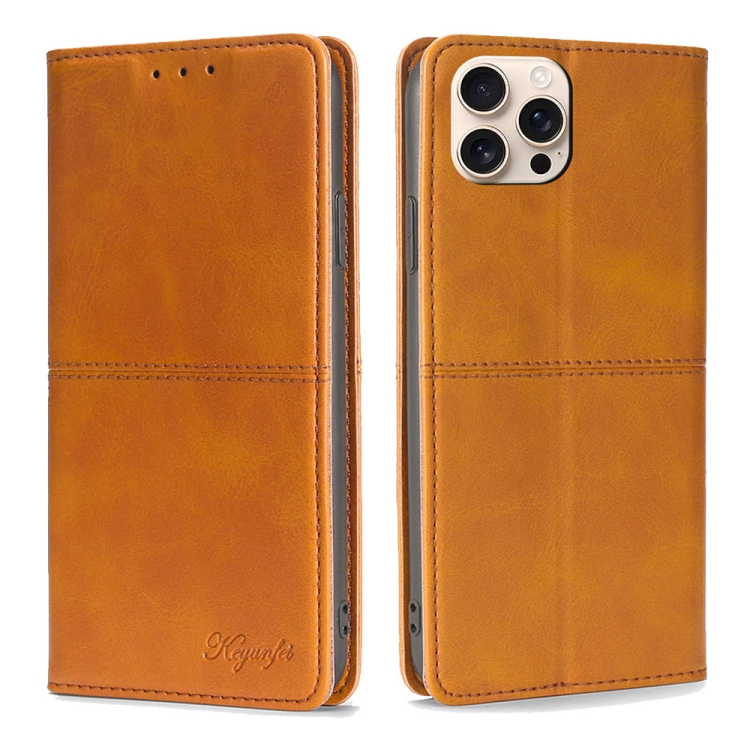 

For iPhone 16 Pro Cow Texture Magnetic Leather Phone Case(Light Brown)