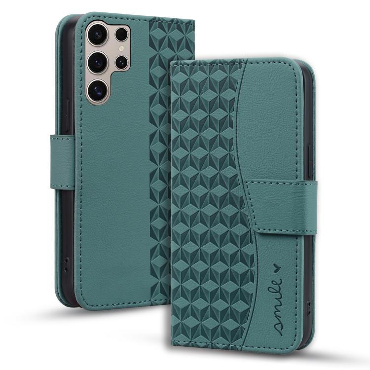 

For Samsung Galaxy S25 Ultra 5G Diamond Buckle Leather Phone Case with Lanyard(Green)