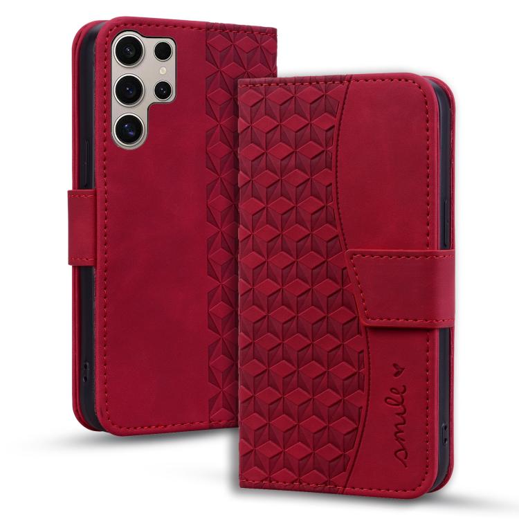 

For Samsung Galaxy S25 Ultra 5G Diamond Buckle Leather Phone Case with Lanyard(Wine Red)