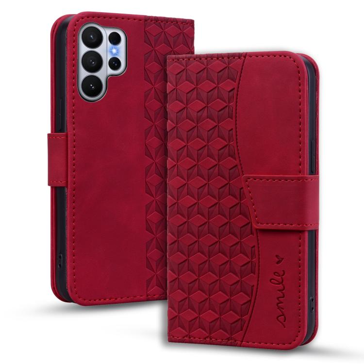 

For Samsung Galaxy S26 Ultra 5G Diamond Buckle Leather Phone Case with Lanyard(Wine Red)