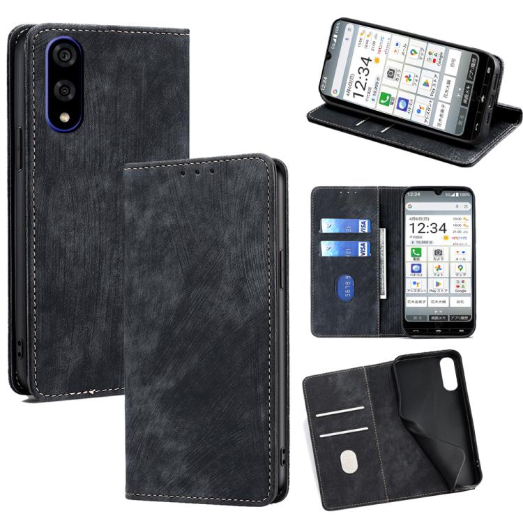 

For Kyocera Basio Active3 RFID Anti-theft Brush Magnetic Leather Phone Case(Black)