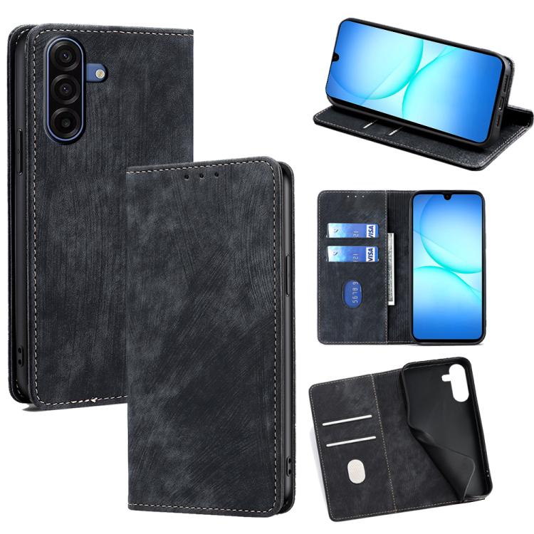 

For Samsung Galaxy A17 5G RFID Anti-theft Brush Magnetic Leather Phone Case(Black)