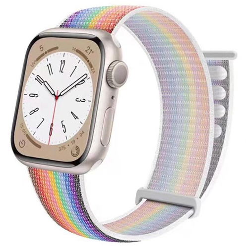 

For Apple Watch 46mm / 49mm / 45mm / 44mm Dual Hook and Loop Nylon Watch Band(White Colorful)