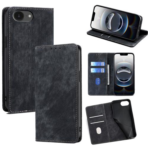 

For iPhone 16e RFID Anti-theft Brush Magnetic Leather Phone Case(Black)