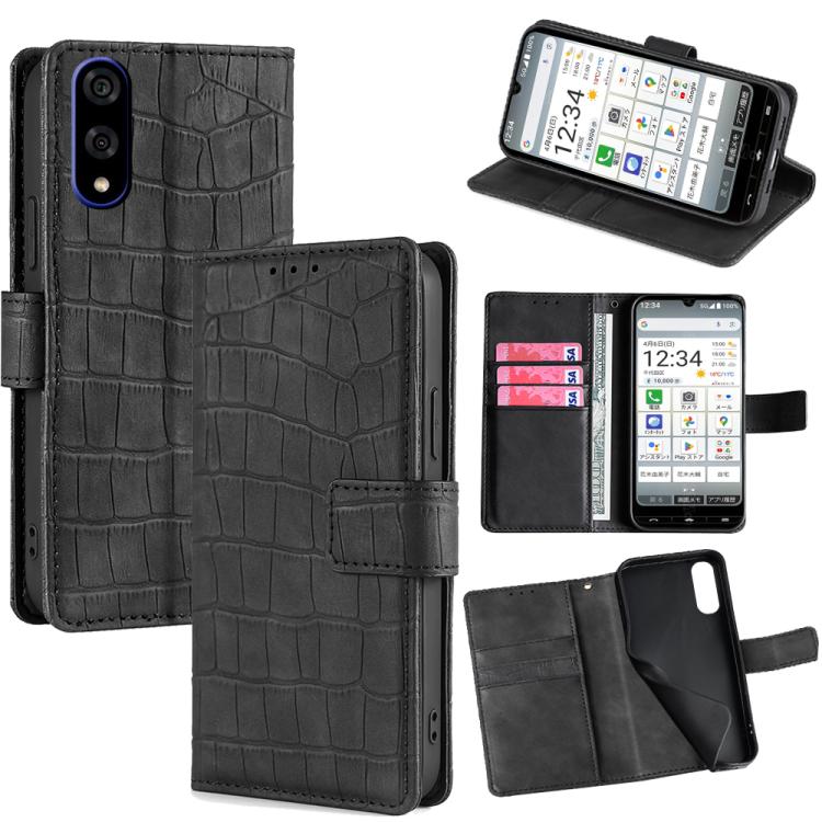 

For Kyocera Basio Active3 Skin Feel Crocodile Magnetic Clasp Leather Phone Case(Black)