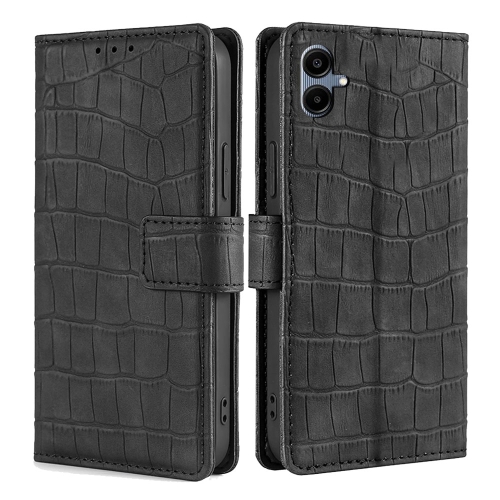 

For Samsung Galaxy A06 Skin Feel Crocodile Magnetic Clasp Leather Phone Case(Black)