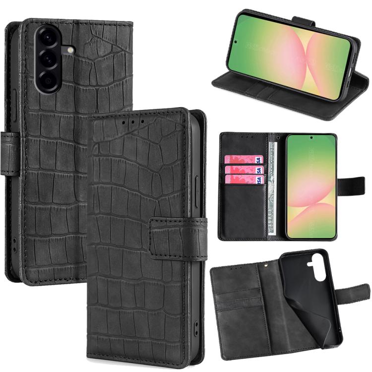 

For Samsung Galaxy A56 5G Skin Feel Crocodile Magnetic Clasp Leather Phone Case(Black)
