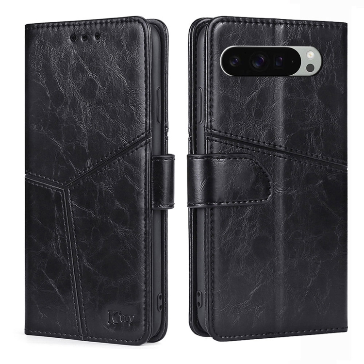 

For Google Pixel 9 Pro XL Geometric Stitching Leather Phone Case(Black)