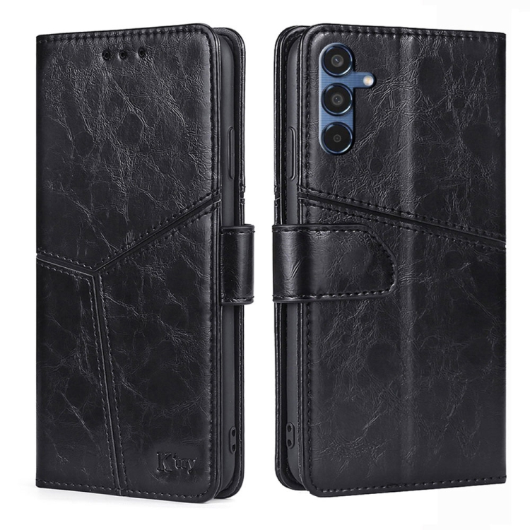 

For Samsung Galaxy M35 5G Geometric Stitching Leather Phone Case(Black)