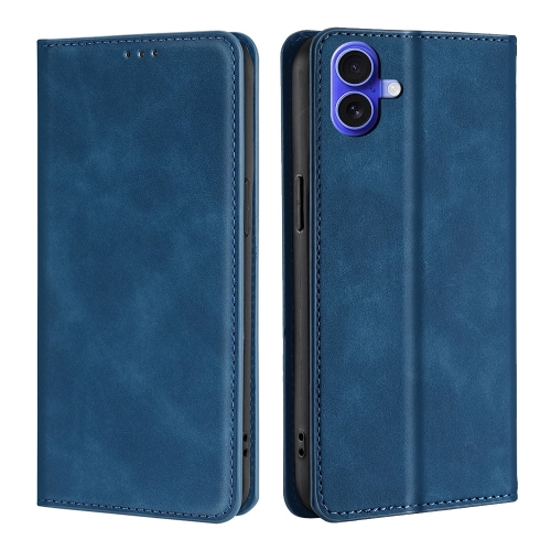

For iPhone 16 Skin Feel Magnetic Leather Phone Case(Blue)