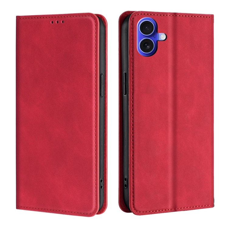 

For iPhone 16 Skin Feel Magnetic Leather Phone Case(Red)