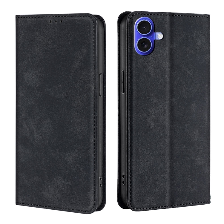 

For iPhone 16 Plus Skin Feel Magnetic Leather Phone Case(Black)