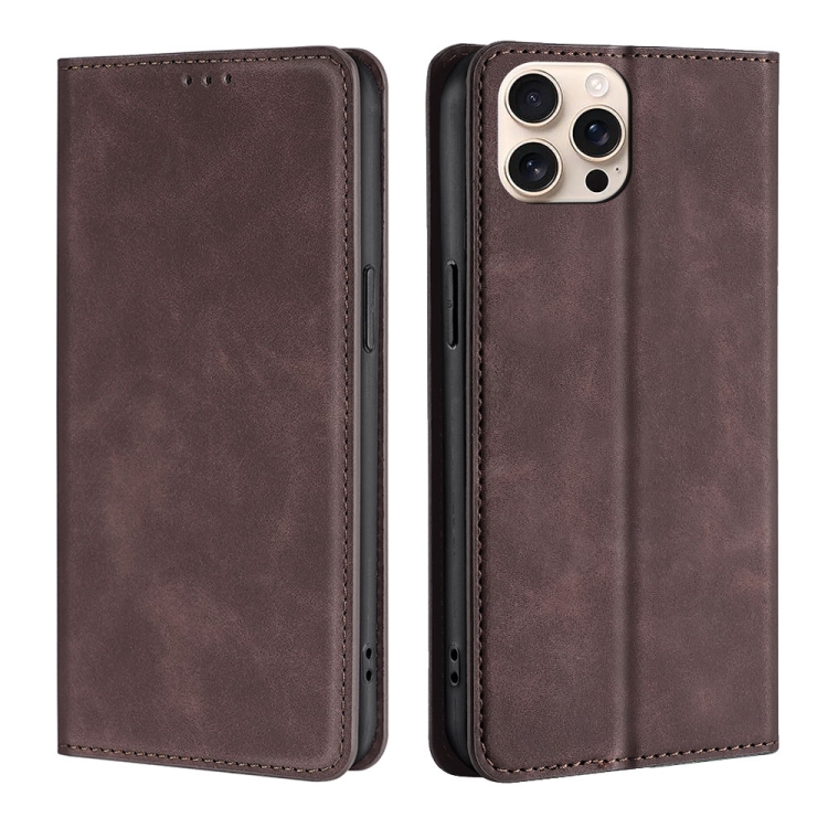 

For iPhone 16 Pro Skin Feel Magnetic Leather Phone Case(Dark Brown)