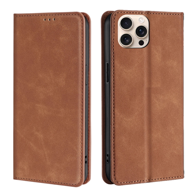 

For iPhone 16 Pro Skin Feel Magnetic Leather Phone Case(Light Brown)