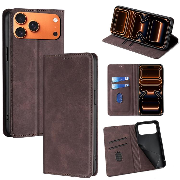 

For iPhone 17 Pro Max Skin Feel Magnetic Leather Phone Case(Dark Brown)